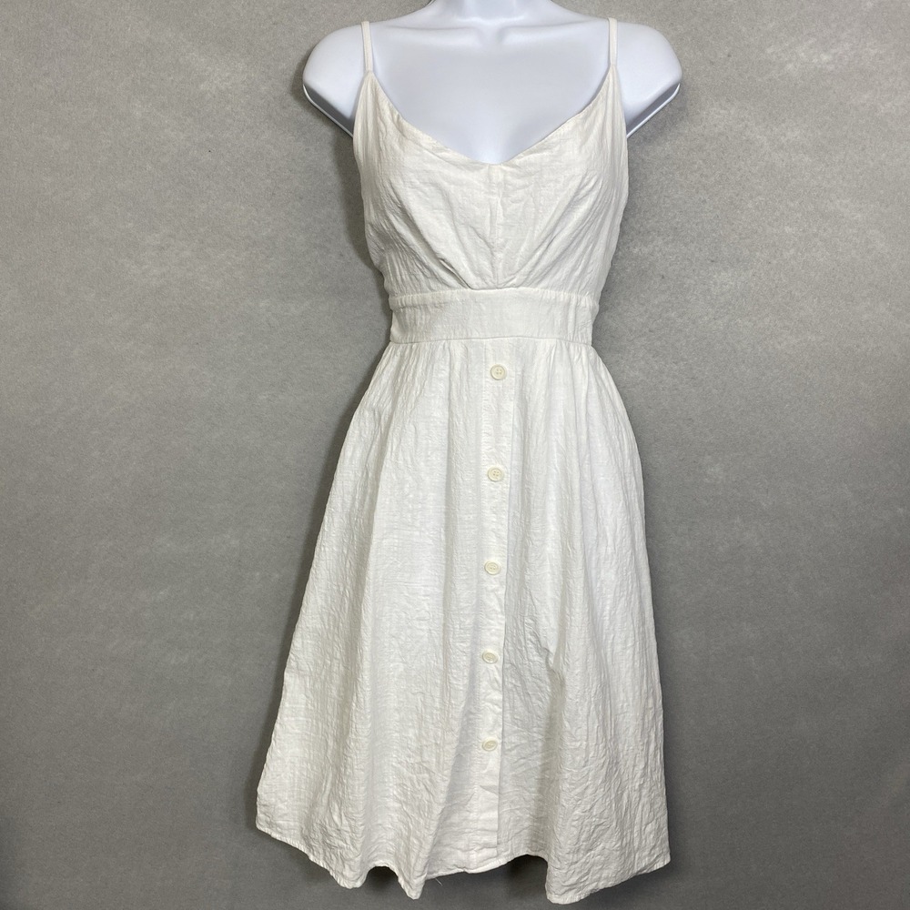 Fancyinn Women Large Dress White Resort Wear Smocked Back A Line Spaghetti Strap